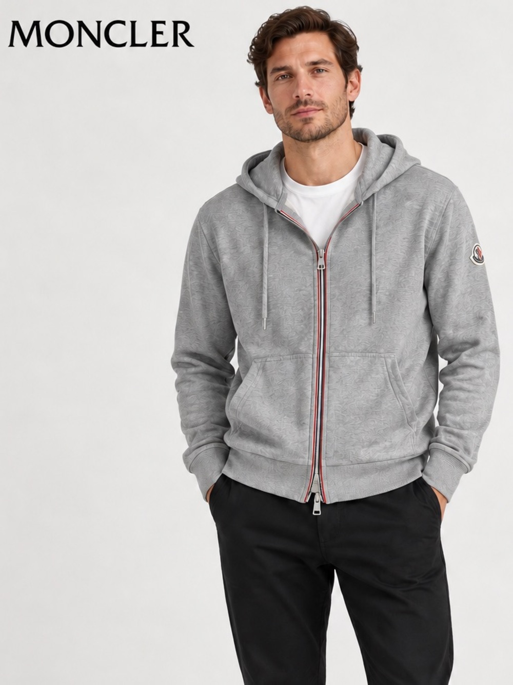 MONCLER Arm Logo Basic Zip Up Hoodie 910 Size Small